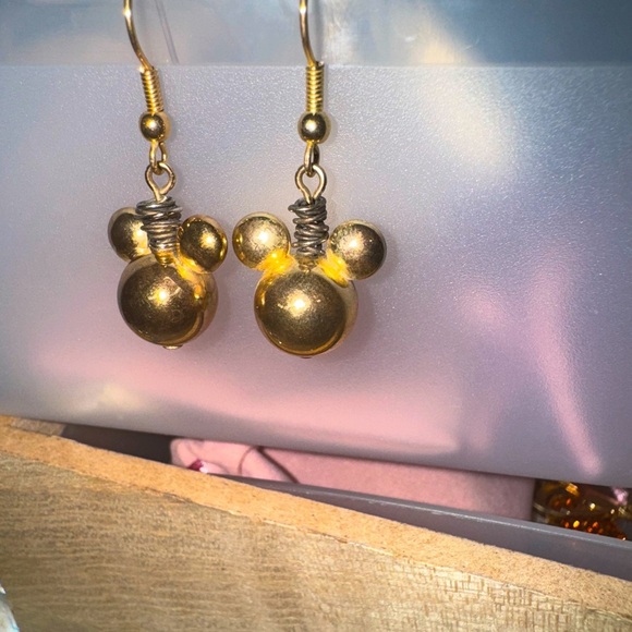 VINTAGE GOLD BEAD MICKEY MOUSE DANGLE EARRINGS - Picture 6 of 6